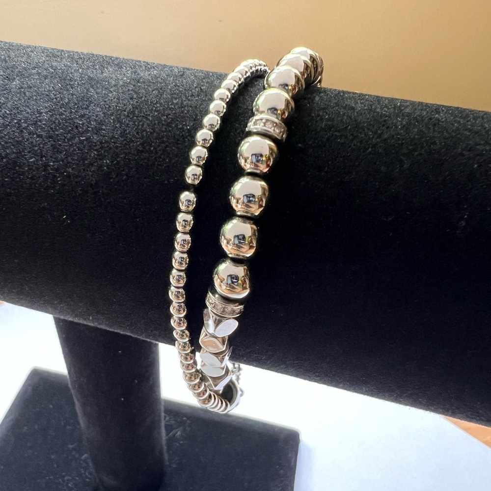 Fossil Silver Tone Multistrand Bead Bracelet - Mixed Textures - Picture 4 of 15